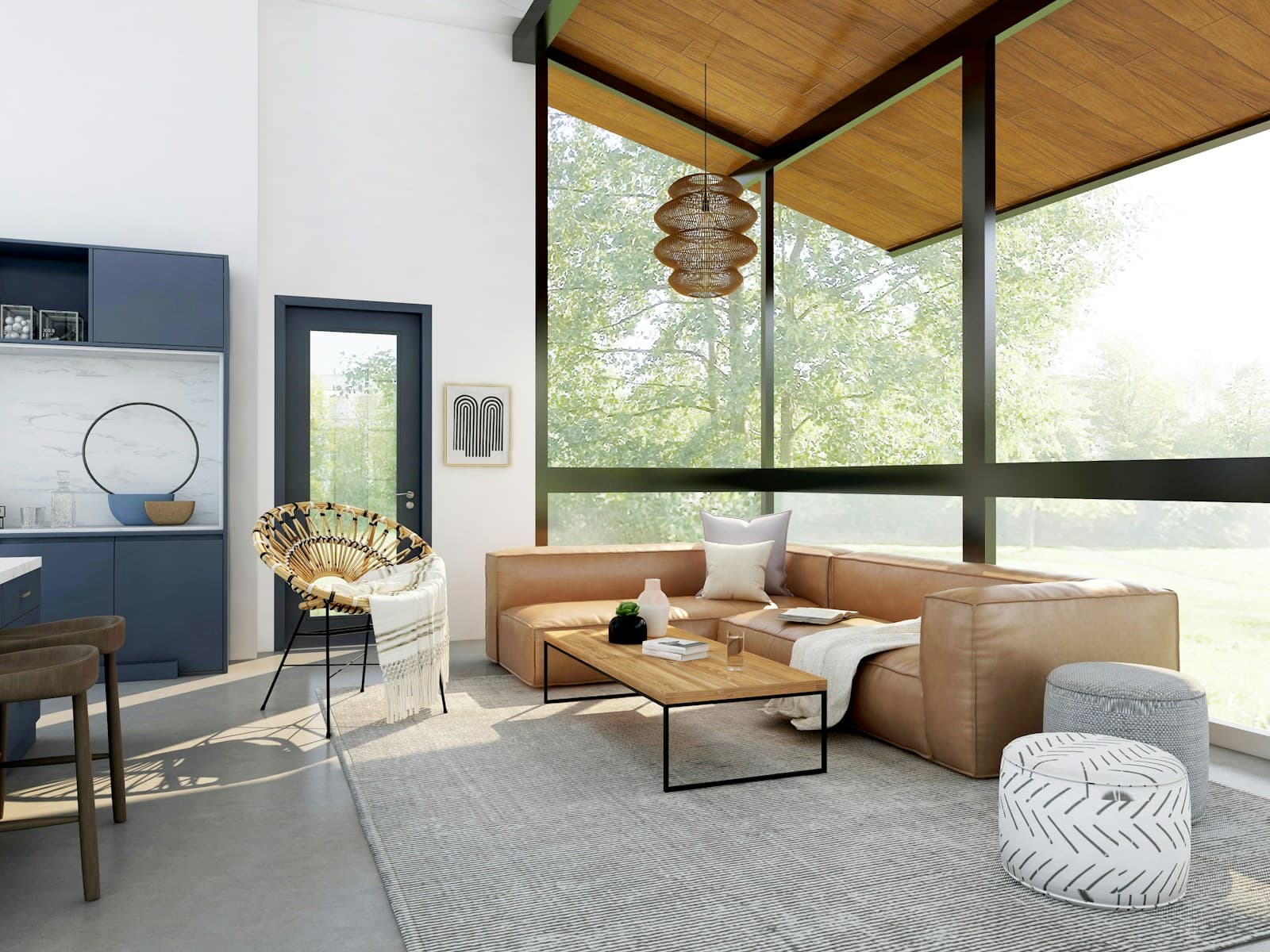 A dramatically lit living room with deep saturated walls, rich textiles, and warm layered lighting