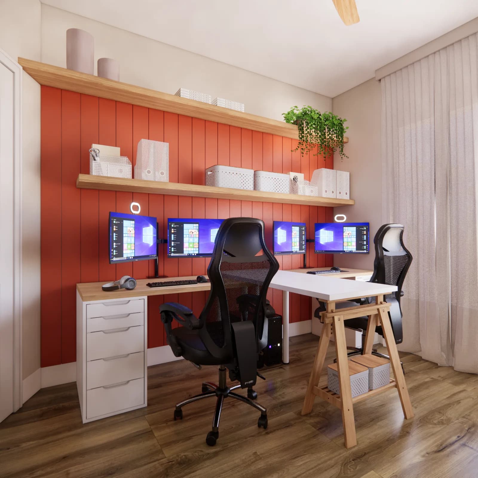 Living and office design concept suitable for digital implementation by Finch Home Studio in North Carolina