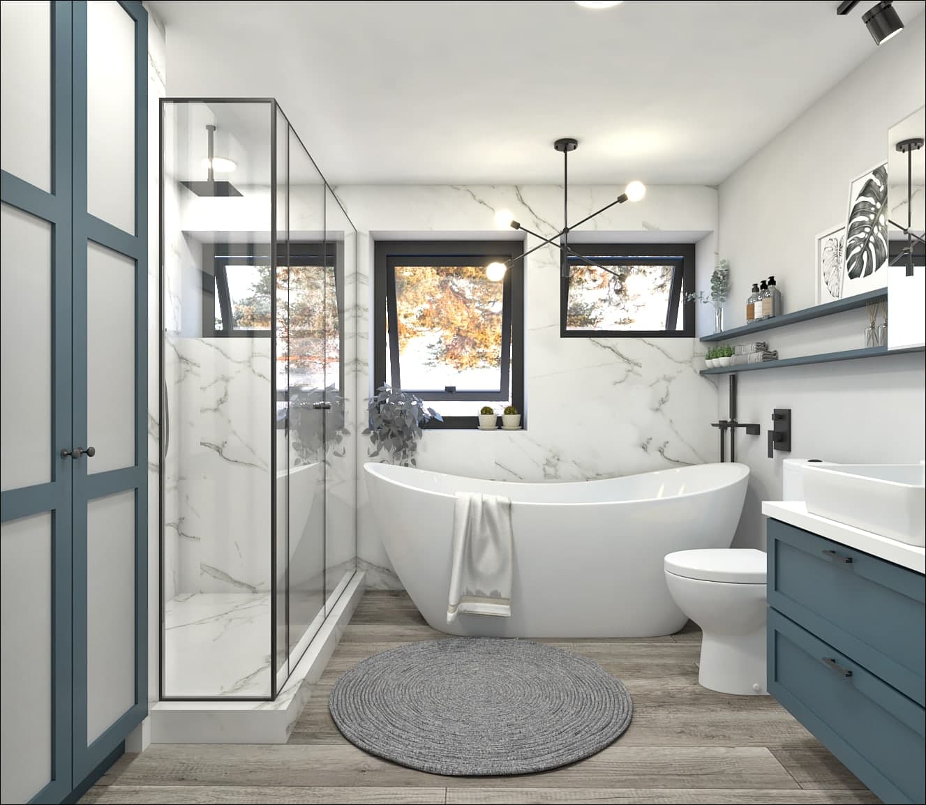 Primary bathroom renovation with tile, vanity, and fixture selections by Finch Home Studio in North Carolina