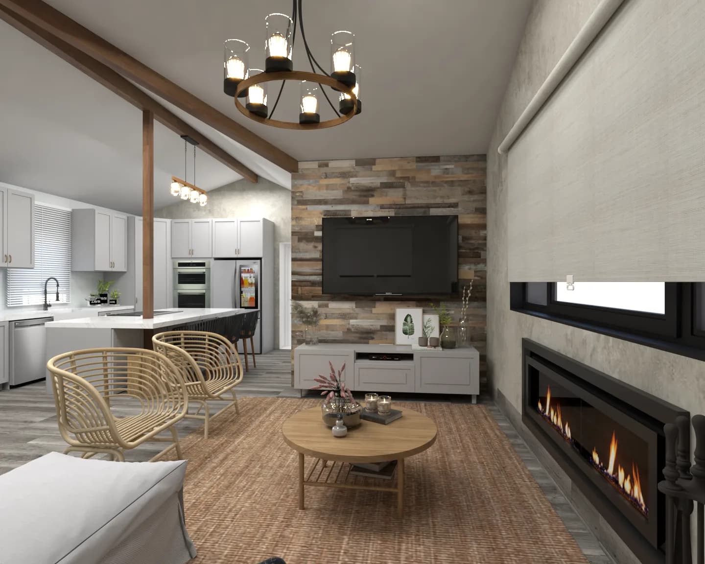 Renovation finish coordination across connected spaces by Finch Home Studio in North Carolina
