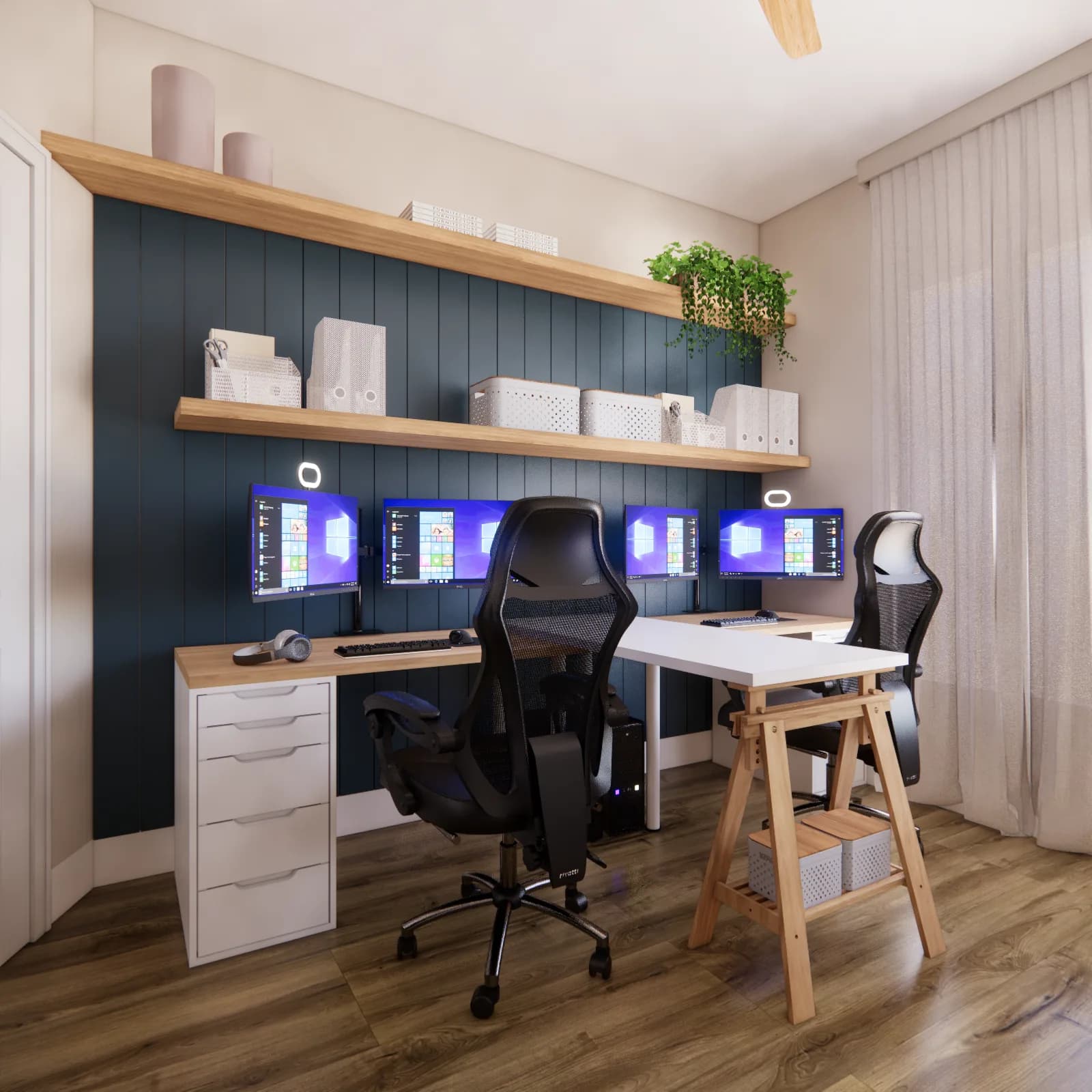 Living and work area design with function, storage, and personality by Finch Home Studio in North Carolina